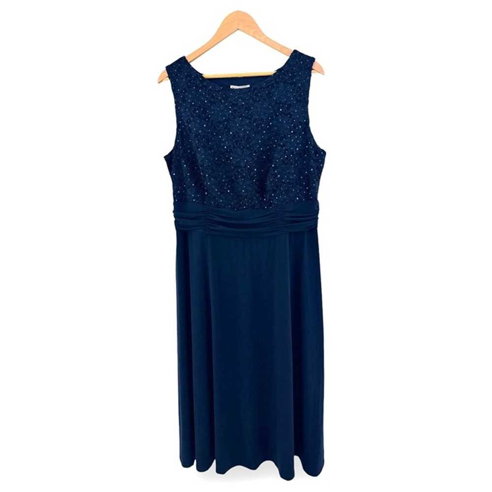 Size 22W 3X NEW NAVY BLUE LACE BODICE MIDI DRESS … - image 3