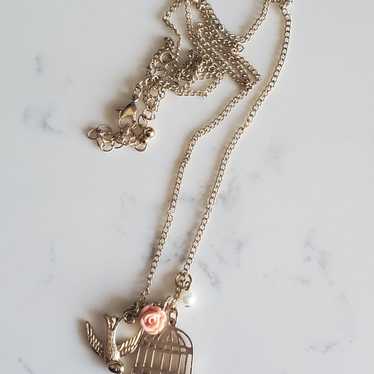 Vintage necklace with rose, bird cage - image 1