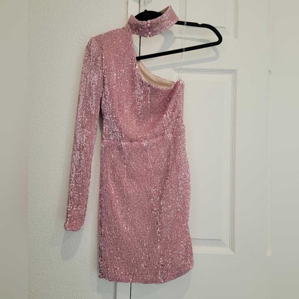 Womens Small Pink full sequin one shoulder dress - image 6