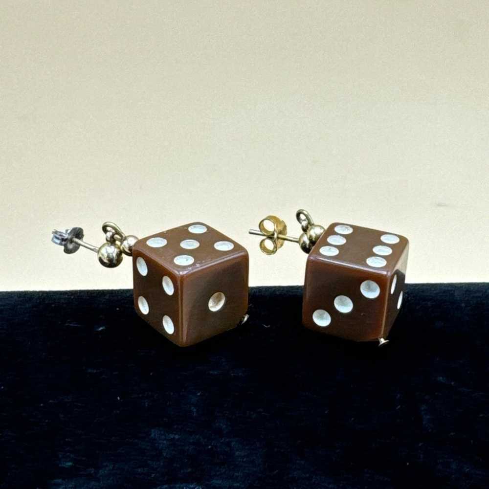 Vintage Dice Earrings - Brown Plastic - Las Vegas - image 1