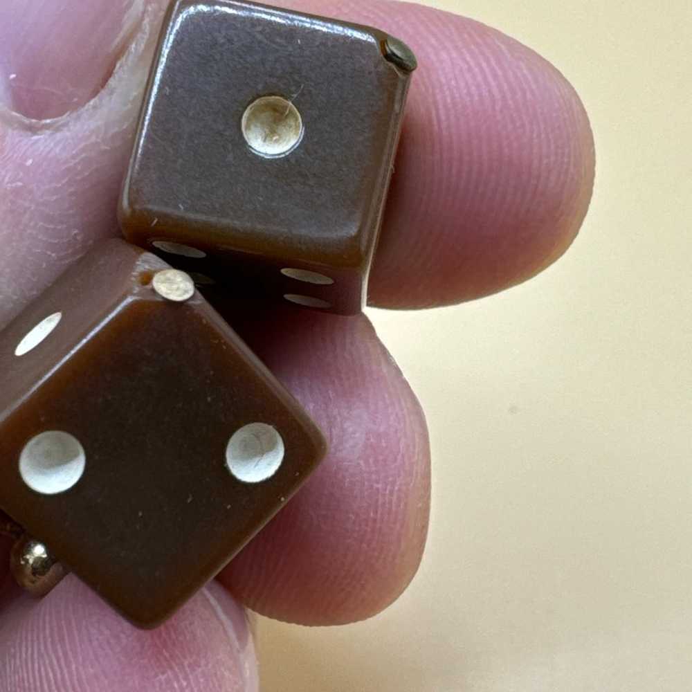 Vintage Dice Earrings - Brown Plastic - Las Vegas - image 4