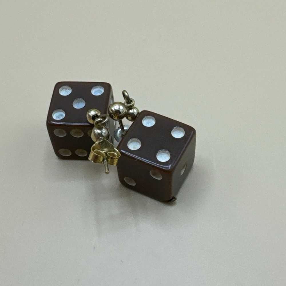 Vintage Dice Earrings - Brown Plastic - Las Vegas - image 5