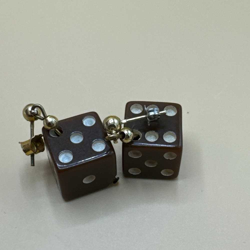 Vintage Dice Earrings - Brown Plastic - Las Vegas - image 6