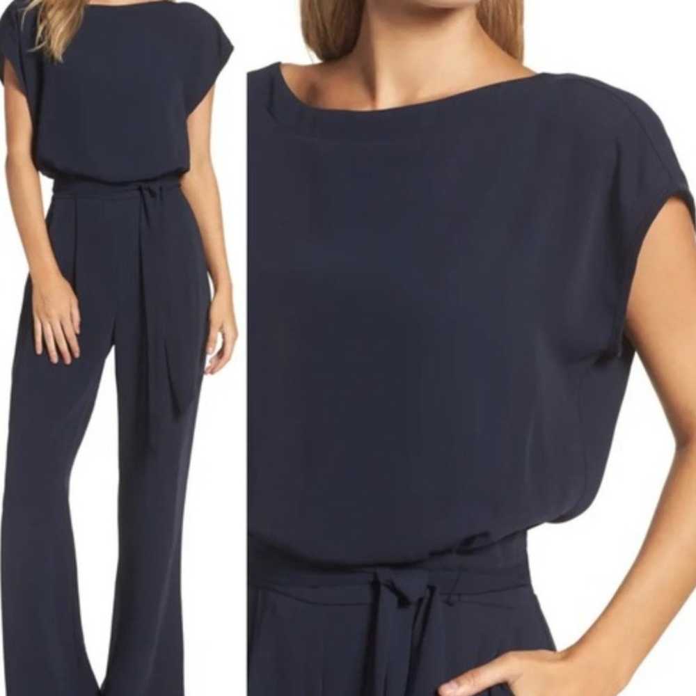 Eliza J wideleg bateau neck belted Jumpsuit navy … - image 1