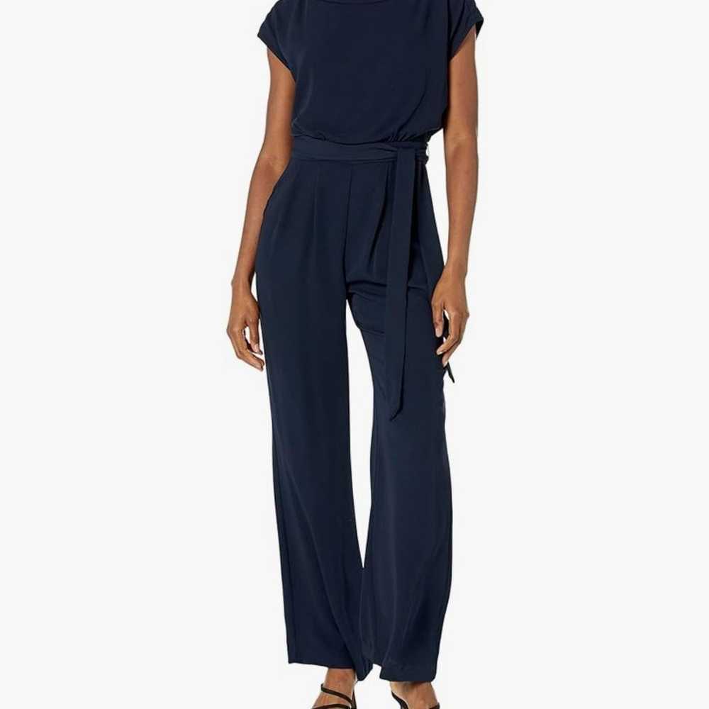 Eliza J wideleg bateau neck belted Jumpsuit navy … - image 2