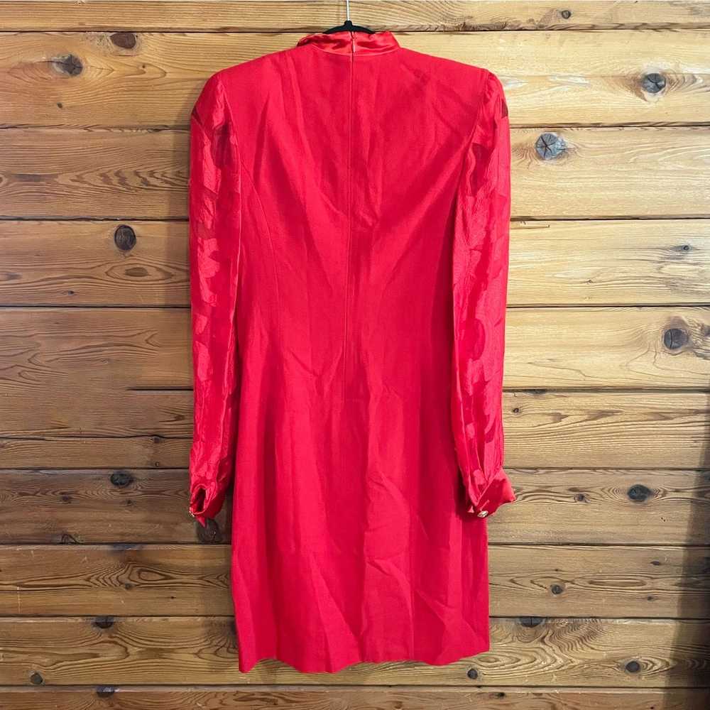 Escada Couture Vintage Red Lace Sleeve Dress Size… - image 2