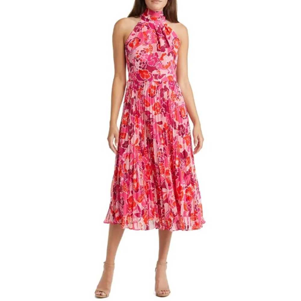 ELIZA J Floral Pleated Halter Neck Midi Dress - image 1