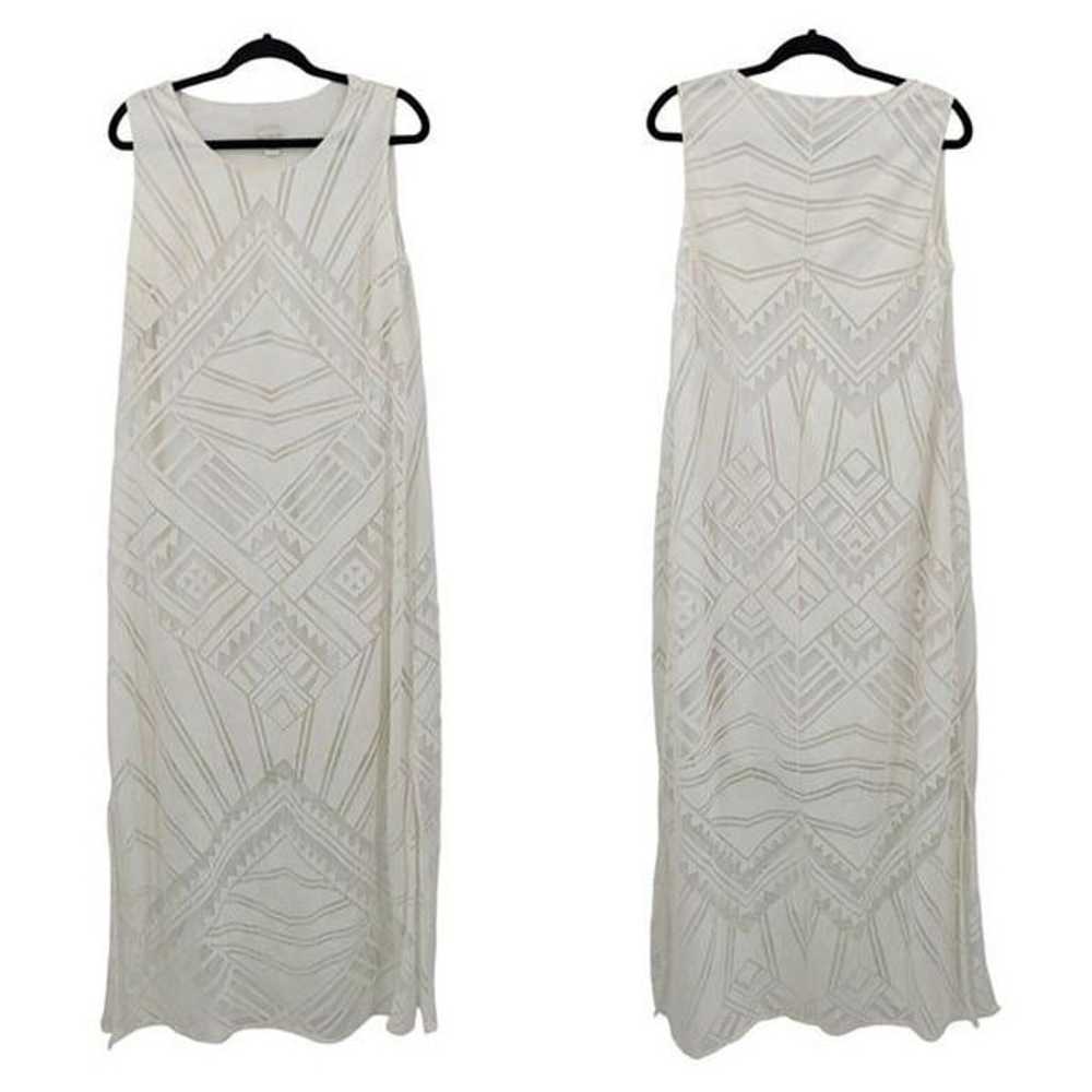 Chico's Dress L White Burnout Maxi Sheer Cutout P… - image 1