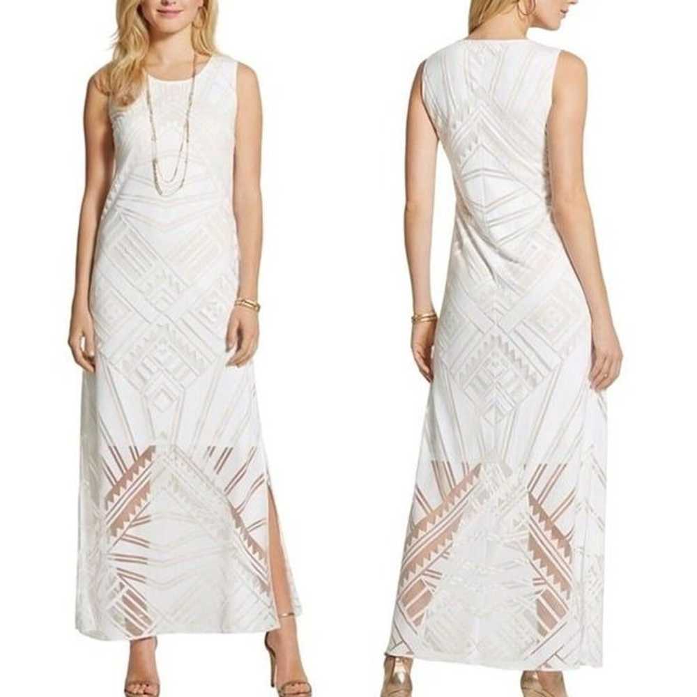 Chico's Dress L White Burnout Maxi Sheer Cutout P… - image 2