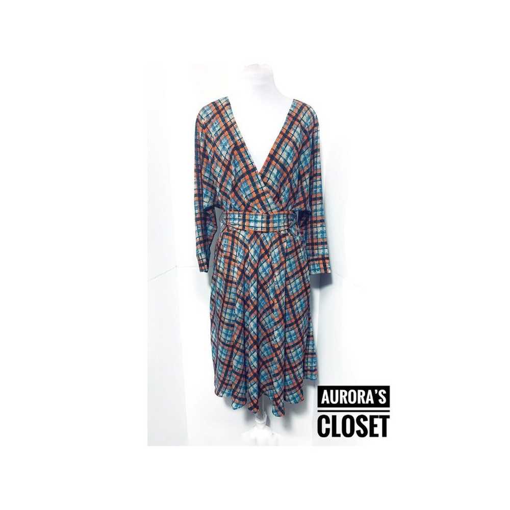 Eliza J 16 Blue Plaid Wrap Dress Midi Long Sleeve… - image 2