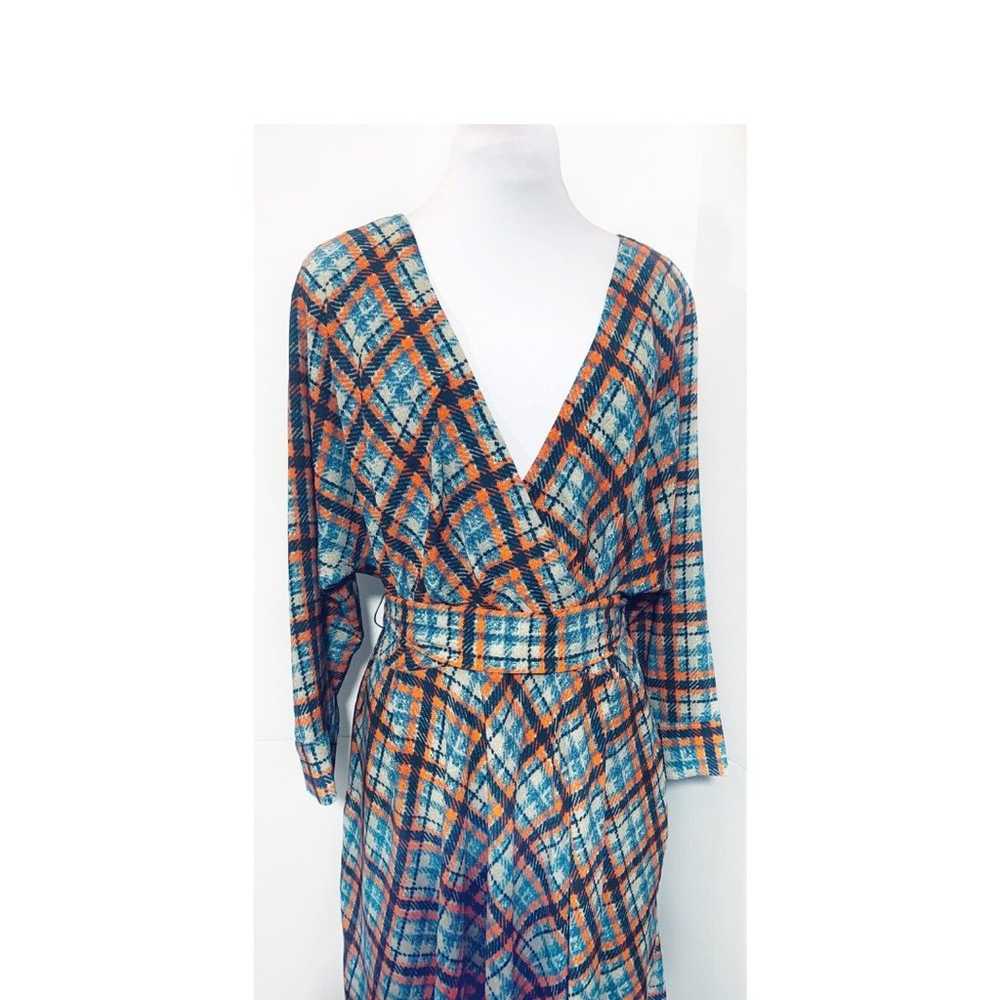 Eliza J 16 Blue Plaid Wrap Dress Midi Long Sleeve… - image 3