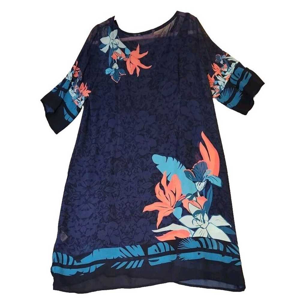 Soft Surroundings Dress Hibiscus Shift Blue Flora… - image 2