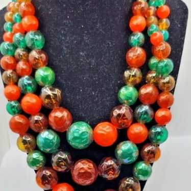 vintage bead strand necklace . 3 strand molded pl… - image 1