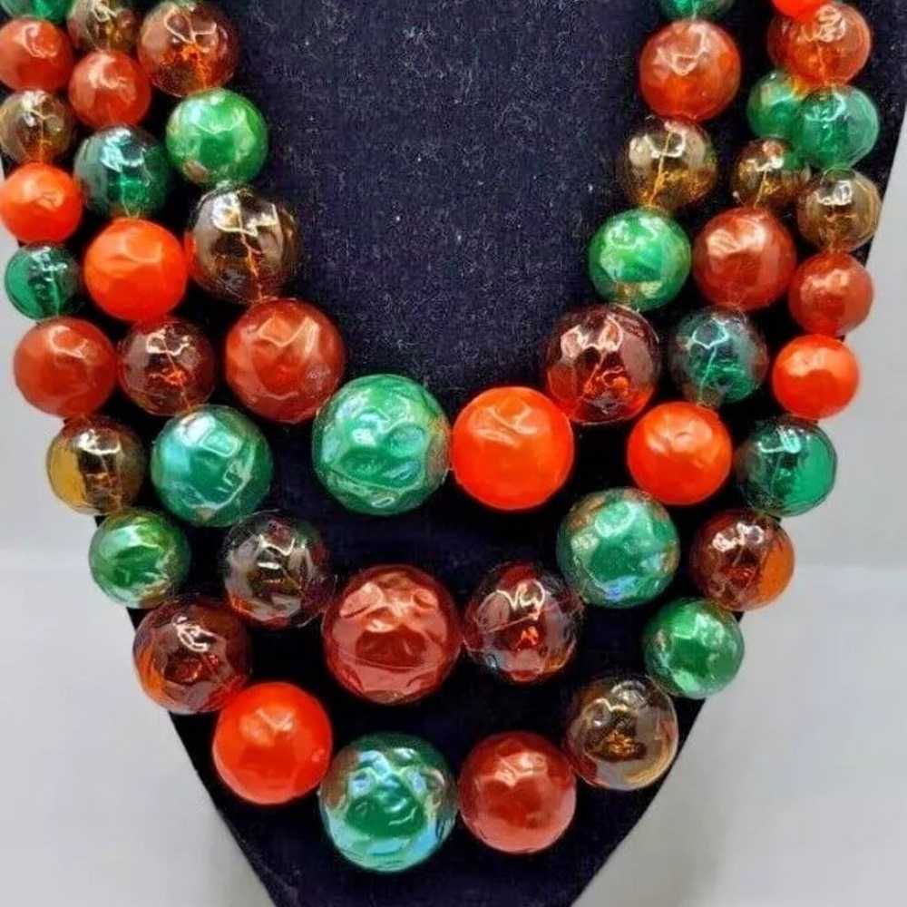 vintage bead strand necklace . 3 strand molded pl… - image 2