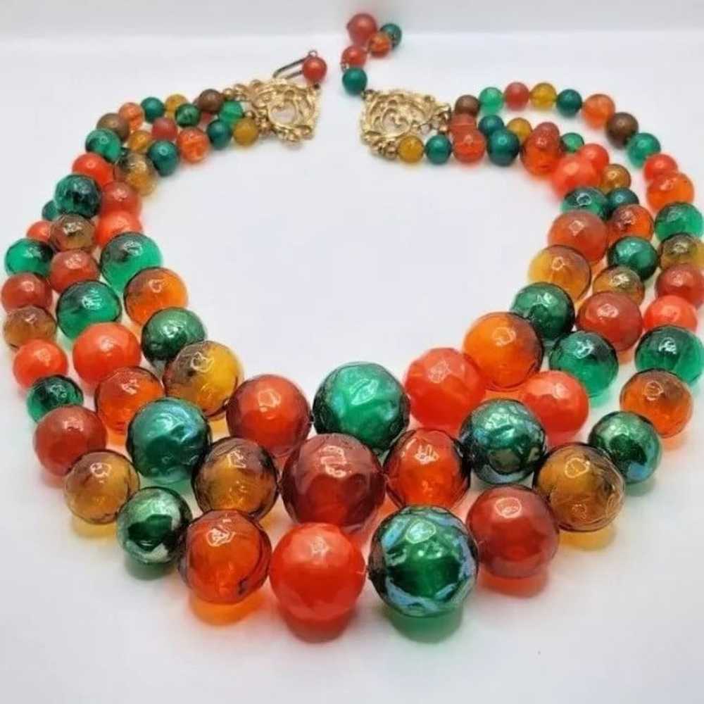 vintage bead strand necklace . 3 strand molded pl… - image 3