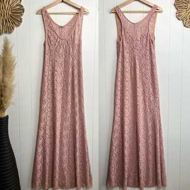 Free People maxi dress floral lace boho slip sheer - image 1