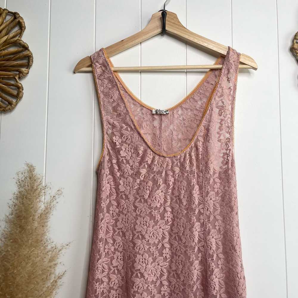 Free People maxi dress floral lace boho slip sheer - image 3