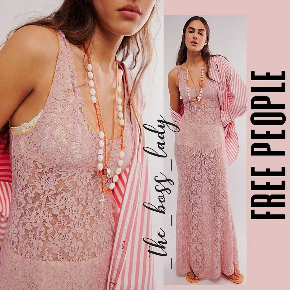 Free People maxi dress floral lace boho slip sheer - image 7