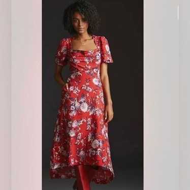 New Maeve by Anthropologie Red Floral Puff Sleeve 