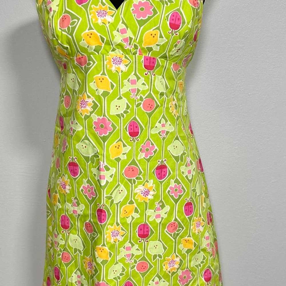 Lilly Pulitzer Vintage Floral Bug Green Mini Dres… - image 1