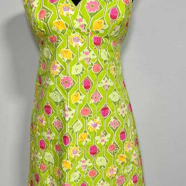 Lilly Pulitzer Vintage Floral Bug Green Mini Dres… - image 1