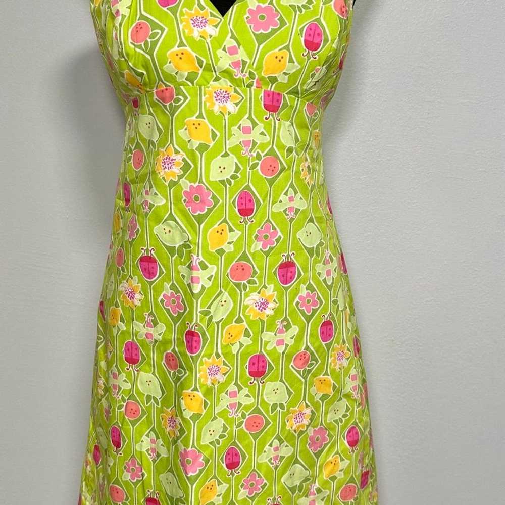 Lilly Pulitzer Vintage Floral Bug Green Mini Dres… - image 2