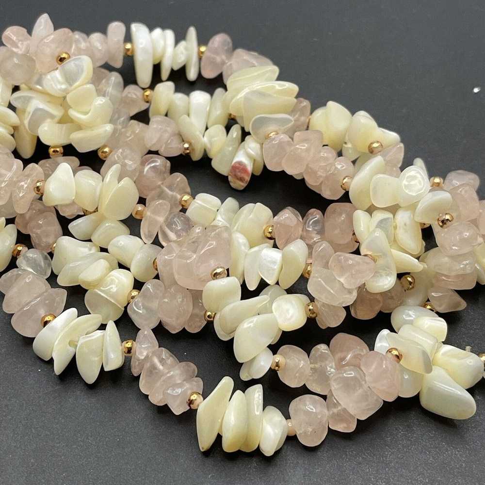 Vintage Rose Quartz Mother Of Pearl Chips Gemston… - image 1