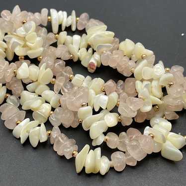 Vintage Rose Quartz Mother Of Pearl Chips Gemston… - image 1