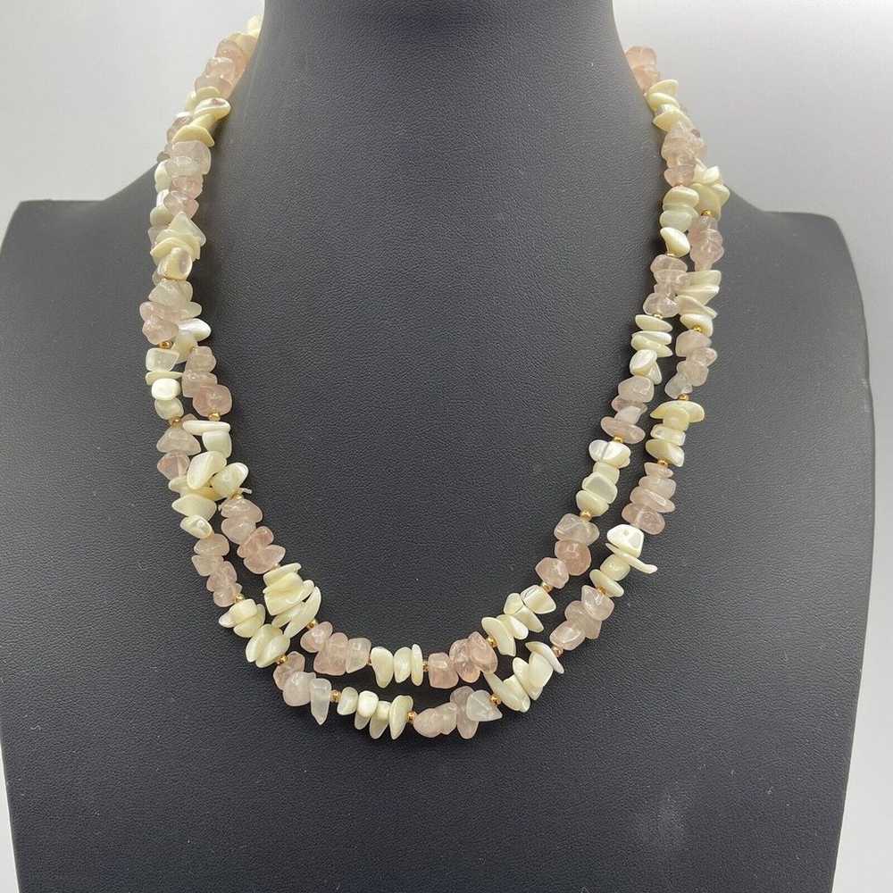 Vintage Rose Quartz Mother Of Pearl Chips Gemston… - image 3