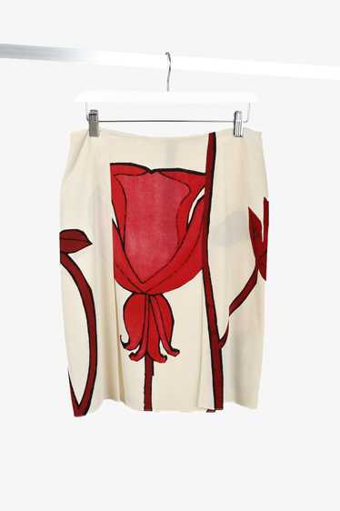 Marni Marni Cream and Red Silk Floral Print Skirt