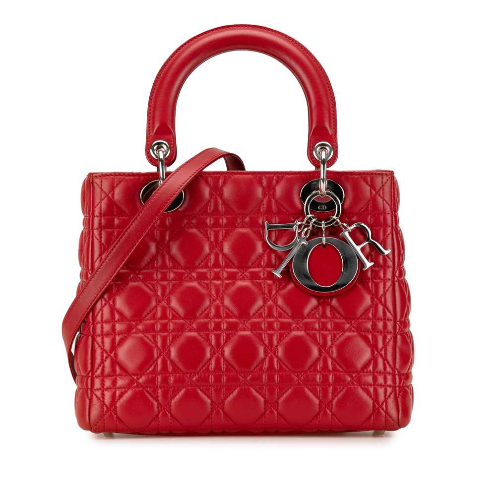 Red Dior Medium Lambskin Cannage Lady Dior Satchel - image 1