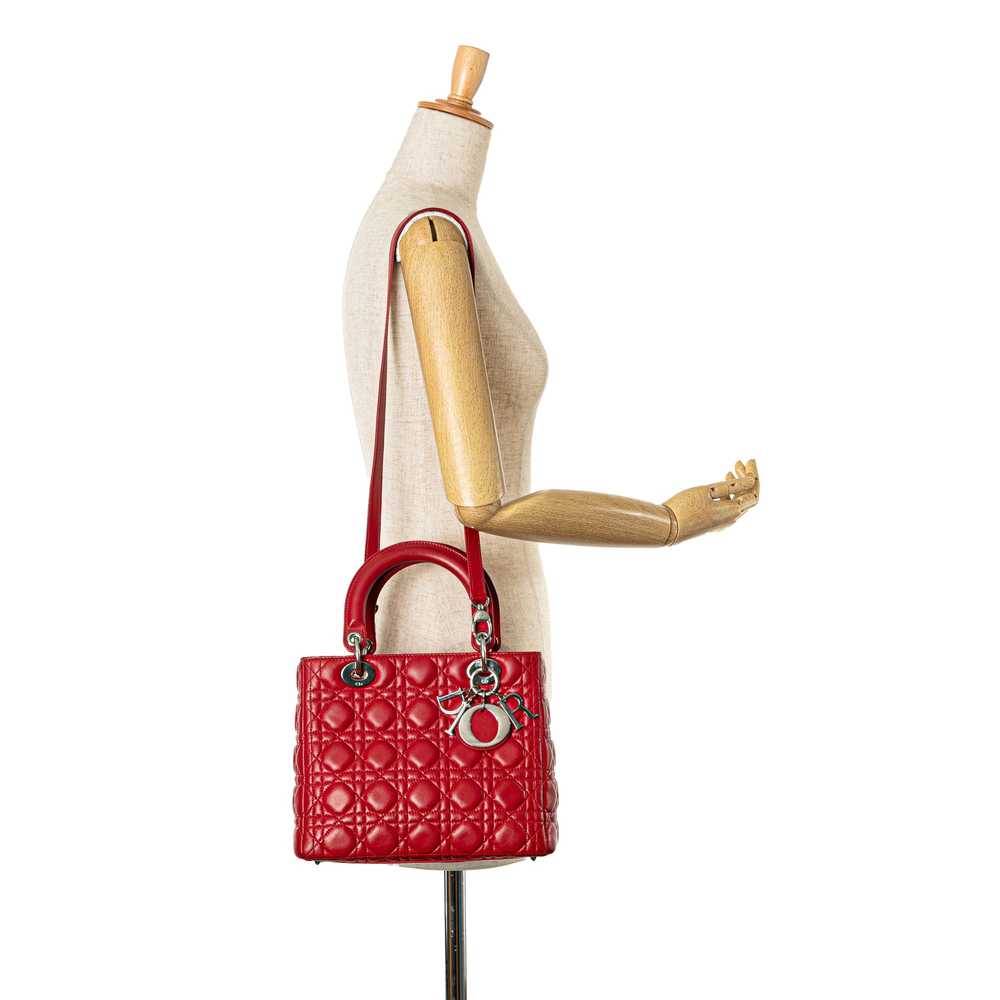 Red Dior Medium Lambskin Cannage Lady Dior Satchel - image 7