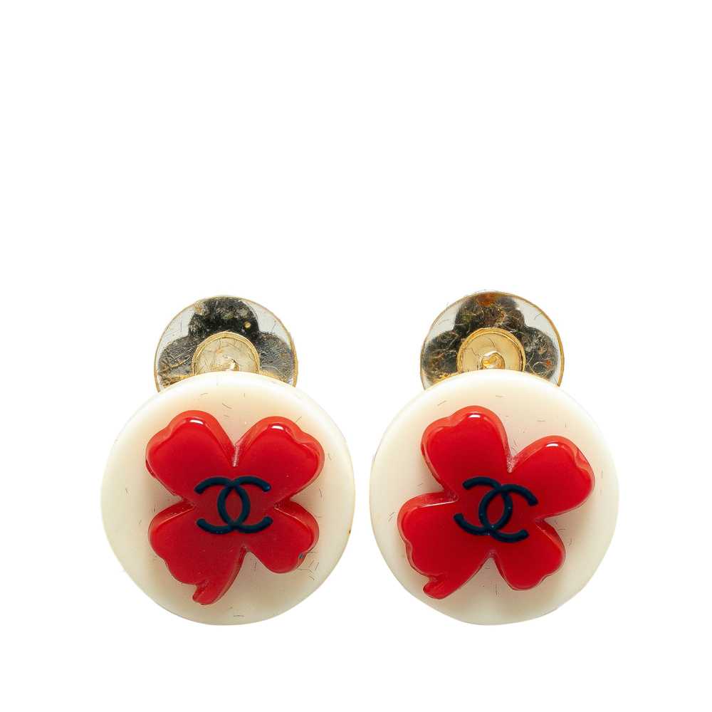 White Chanel CC Resin Clover Clip On Earring - image 1