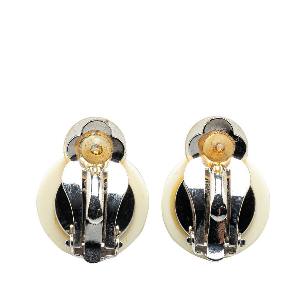 White Chanel CC Resin Clover Clip On Earring - image 2