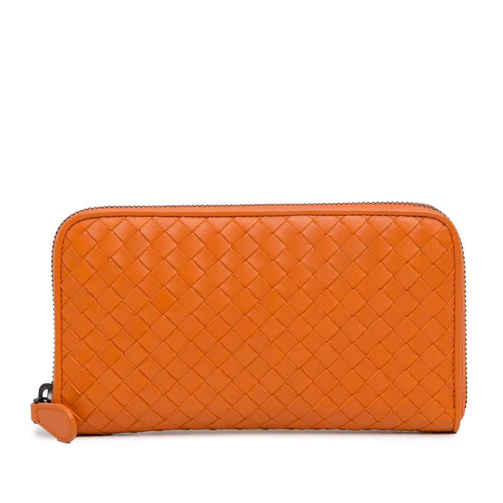 Orange Bottega Veneta Intrecciato Zip Around Long… - image 1