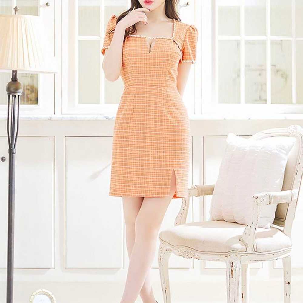 Orange check pattern tight fit dress - image 1