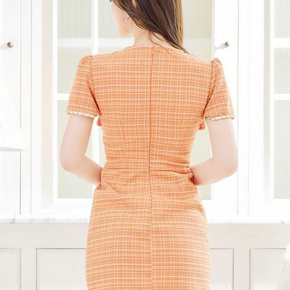 Orange check pattern tight fit dress - image 3