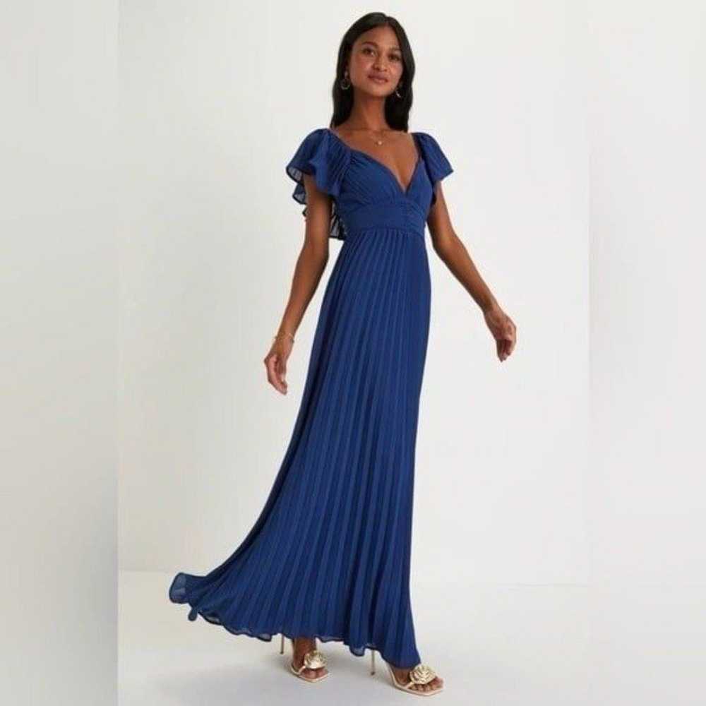 Lulus Ideal Occasion Blue Pleated Flutter Sleeve … - image 3