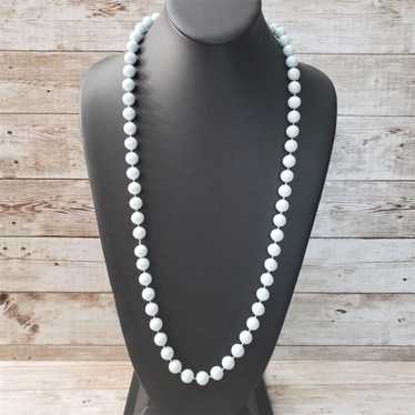 Vintage Necklace Long Very Light Blue Beaded Neck… - image 1