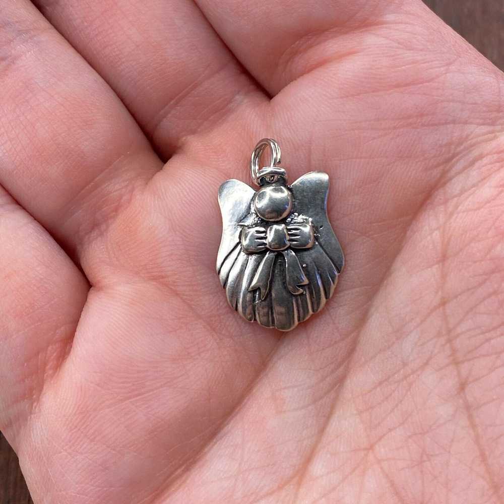 Vintage 925 Sterling Silver Angel with Bow and Wi… - image 1