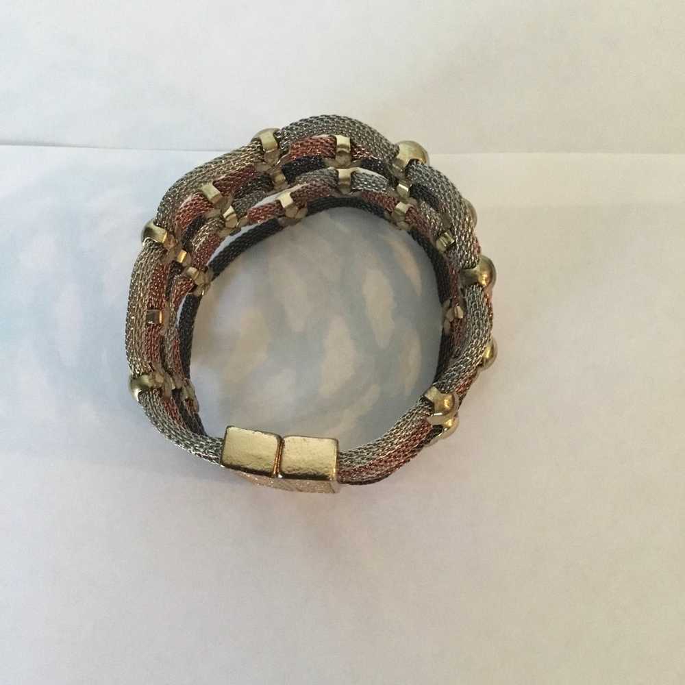 Vintage Trigold & Silver Braided Rope Bracelet 7” - image 3