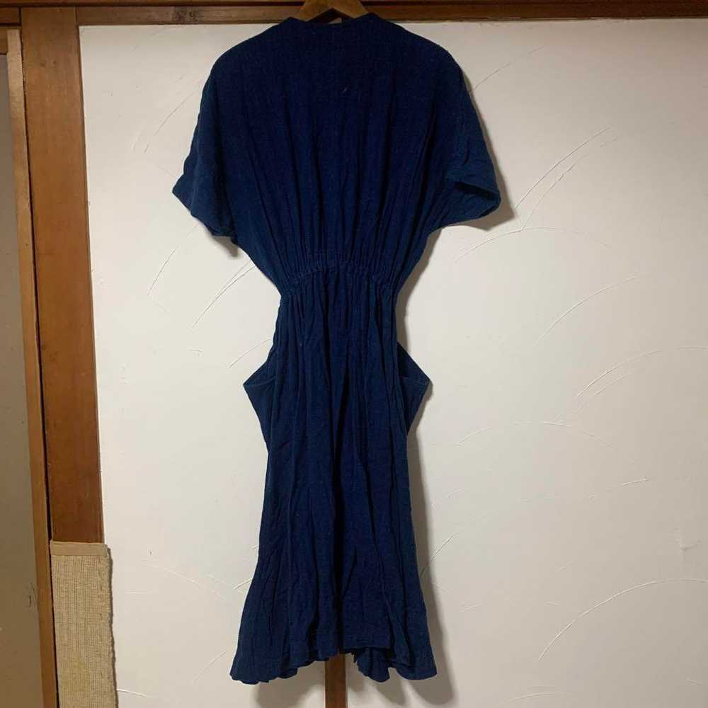 Indigo-dyed Hand-dyed Indigo One-piece Dress Plain - image 3