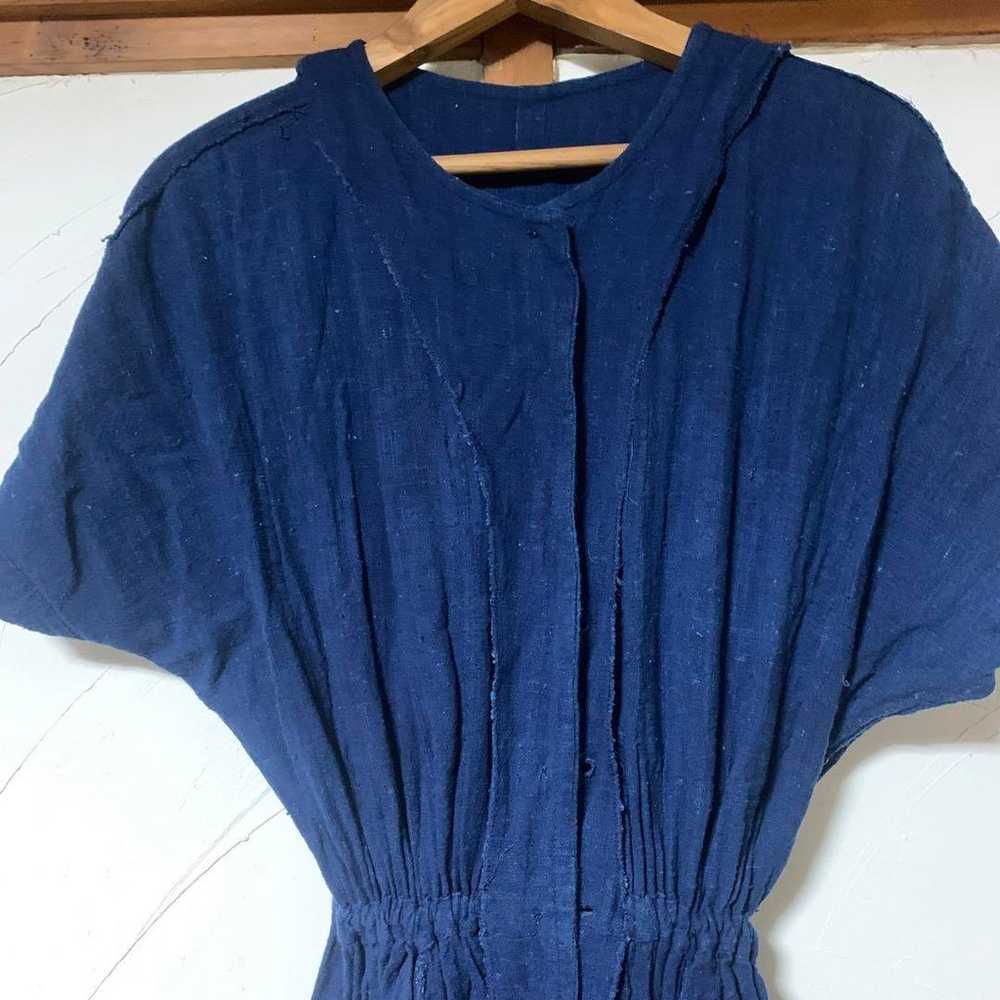 Indigo-dyed Hand-dyed Indigo One-piece Dress Plain - image 6