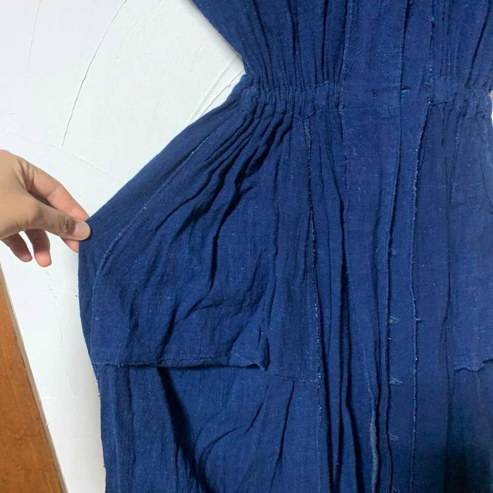 Indigo-dyed Hand-dyed Indigo One-piece Dress Plain - image 7