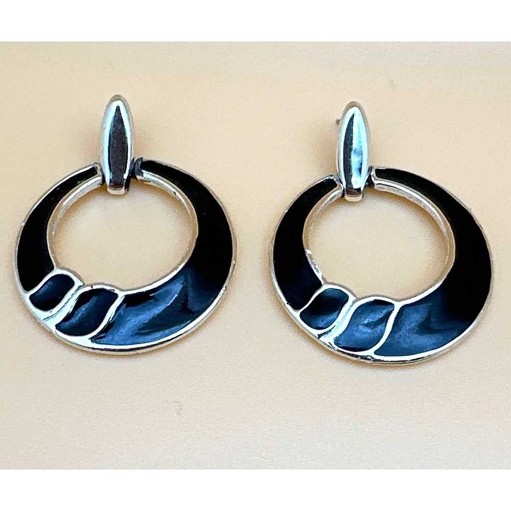 Vintage Black & Silver Toned Earrings Post Pierce… - image 3