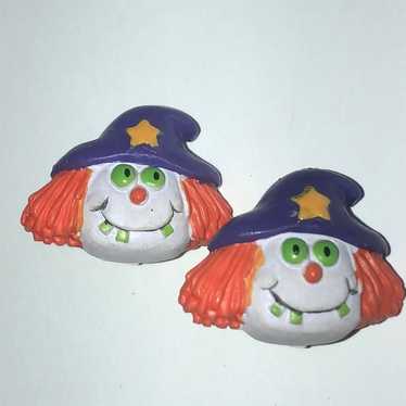 Vintage Orange Purple Halloween Witch Clip On Ear… - image 1