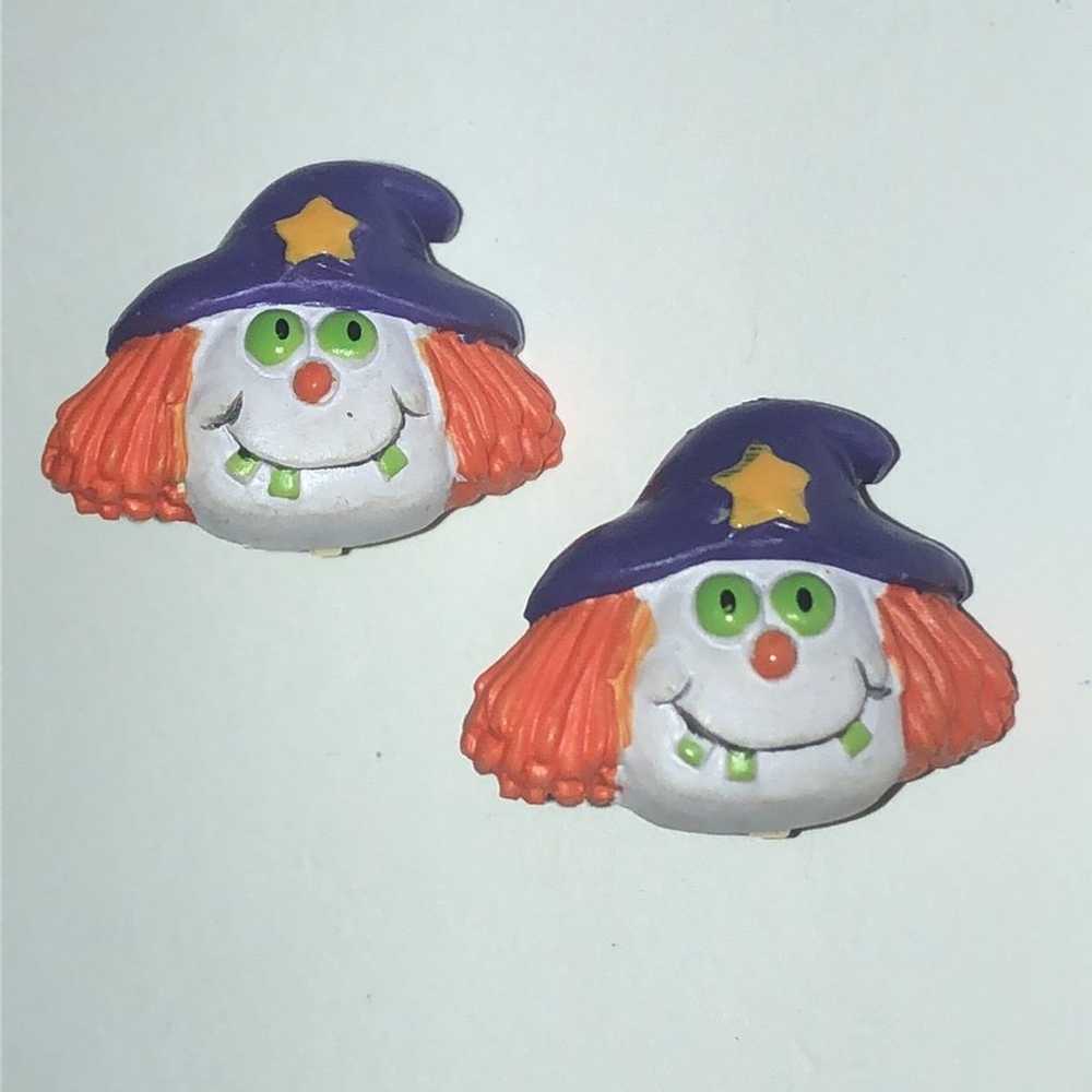 Vintage Orange Purple Halloween Witch Clip On Ear… - image 2