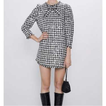 Zara Dress Womens Tweed Houndstooth Sequin Puff S… - image 1