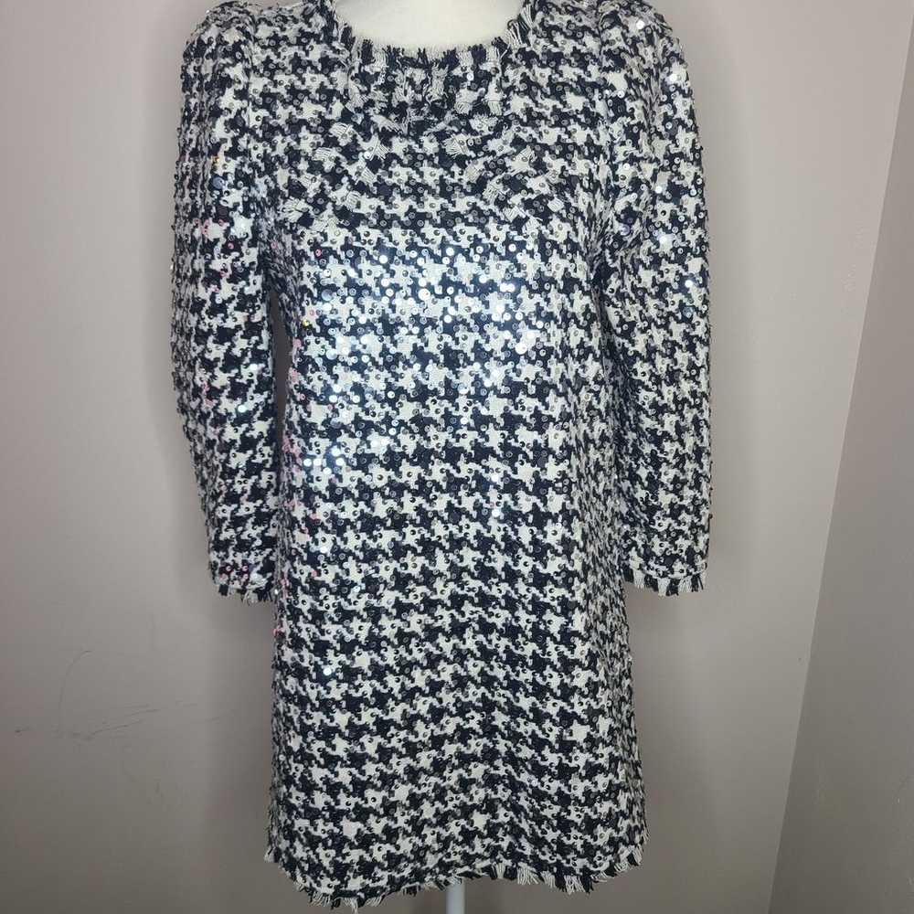 Zara Dress Womens Tweed Houndstooth Sequin Puff S… - image 2