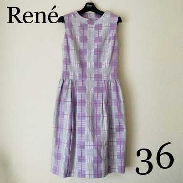 Unused René Purple Check One-piece Dress 36